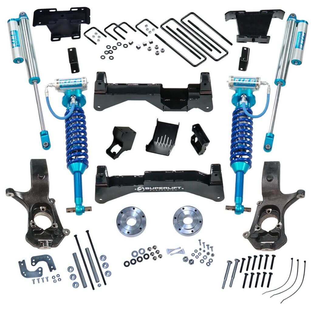 SuperLift 8" for 2014-2017 Chevrolet Silverado and GMC Sierra 1500 4WD with Factory Aluminum and Stamp Steel Control Arms Lift Kit with Superlift Edition King Coilovers and Reservoir Rear Shocks