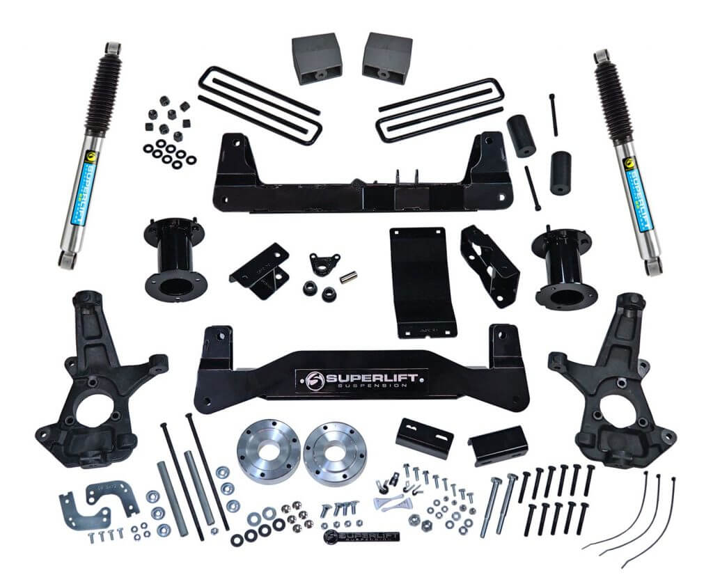 SuperLift 6.5" Lift Kit For 2014-2018 Chevy Silverado and GMC Sierra 1500 4WD with Aluminum or Stamped Steel Control Arms - with Bilstein Rear Shocks