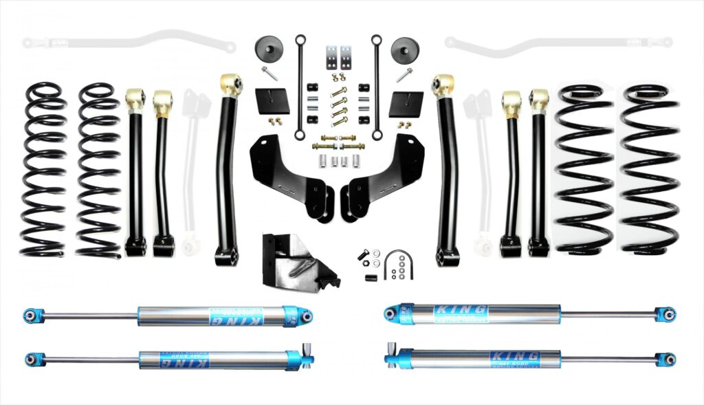 Jeep Wrangler JLU 4.5 Inch Heavy Duty High Clearance Long Arm Suspension System with EVO SPEC King 2.0 Inch Shocks EVO Manufacturing