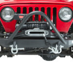 Jeep TJ Front Bumper W/Stinger 97-06 Wrangler TJ Rubicon and Unlimited Steel Black Textured Powdercoat Piranha Series Fishbone Offroad - FB22047