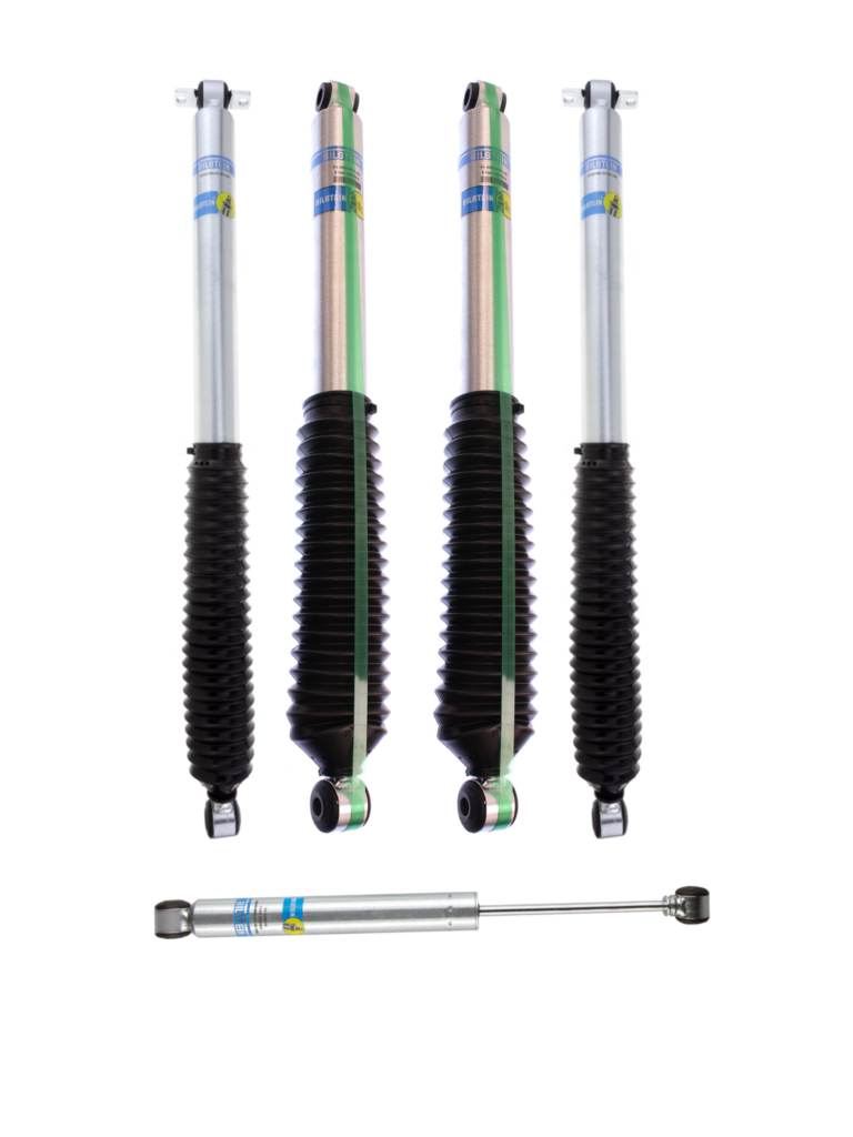 Bilstein 5100 4-6 Front and 3-5 Rear Lift Shocks with B8 5100 Steering Damper for 2000-2005 Ford Excursion 4WD