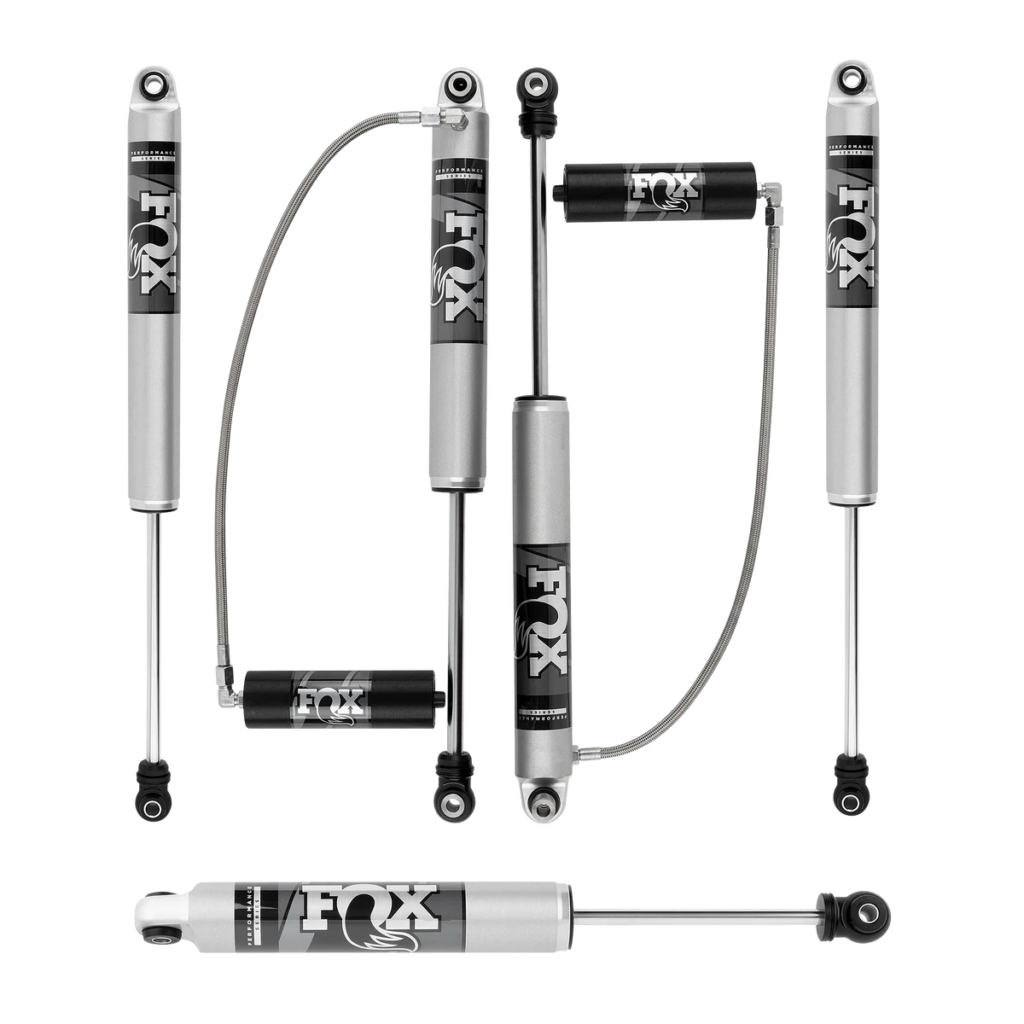 Fox Perf Series 2-3 Front-Rear Lift Shocks and IFP Steering Stabilizer for 2018-2022 Jeep Wrangler JL 2WD-4WD with 2.0 Smooth Body Reservoir