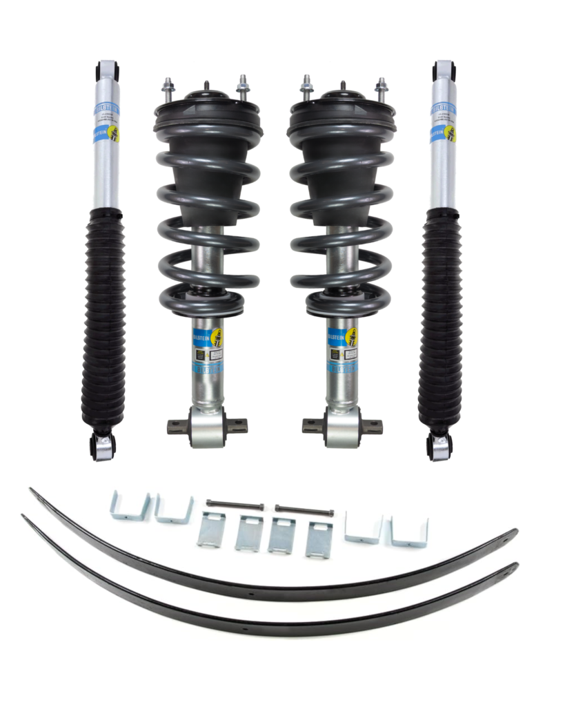 Bilstein 5100 0-1.8 Front Lift Assembled Coilovers with OE Replacement coils-Rear Shocks and Zone Offroad 1.5 Rear Add-A-Leaf for 2007-2013 Chevy-GMC Silverado-Sierra 1500