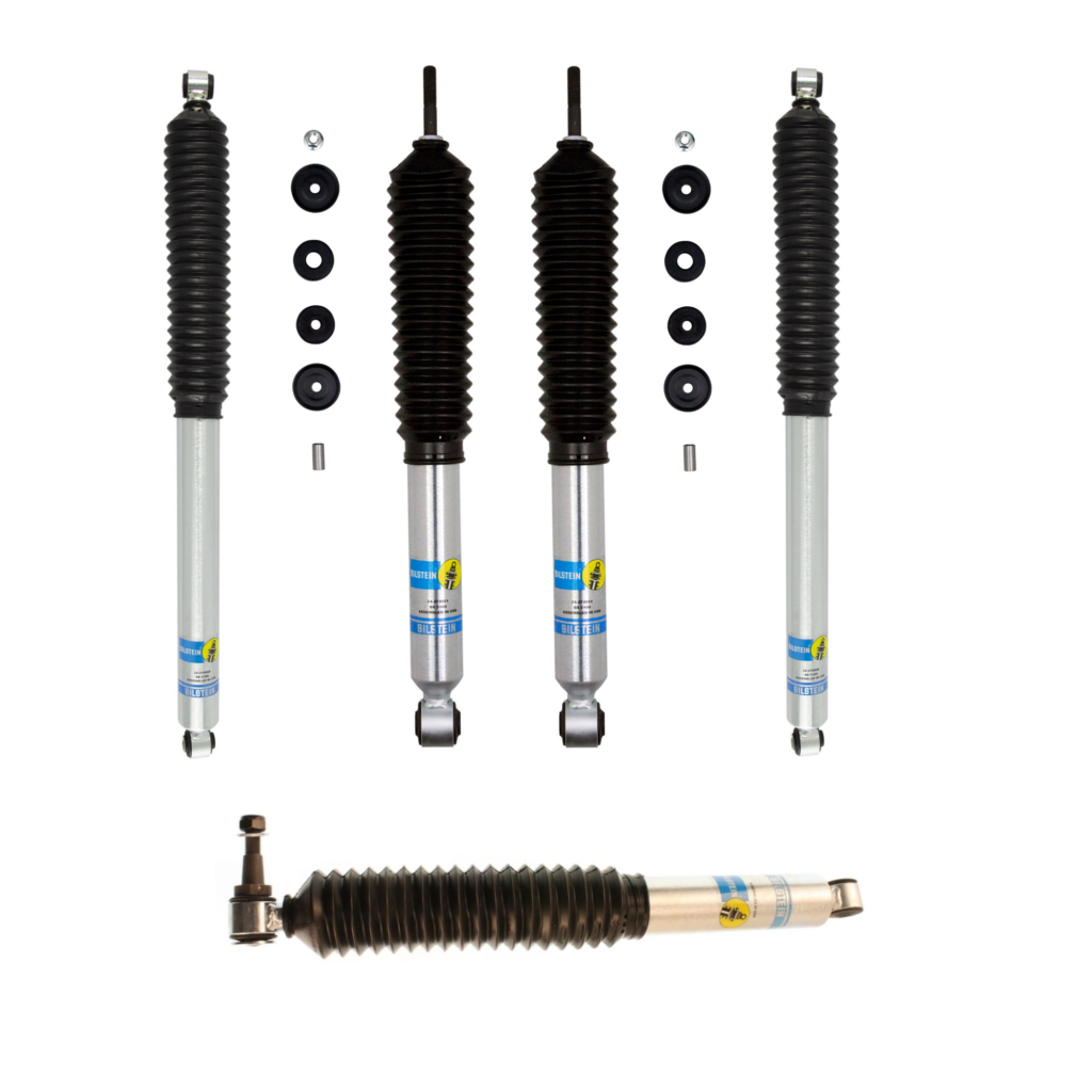 Bilstein 5100 2-2.5 Front, 0-1 Rear Lift Shocks with Steering Stabilizer for 2017-2022 Ford F-250 4WD