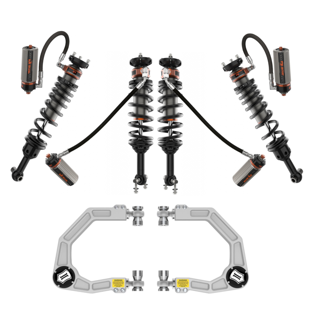 Fox Factory Race Series 3.0 Internal Bypass 3-4.5 Front, 2-3.5 Rear Lift Reservoir Adjustable Coilovers with ICON Billet UCAs for 2021-2024 Ford Bronco