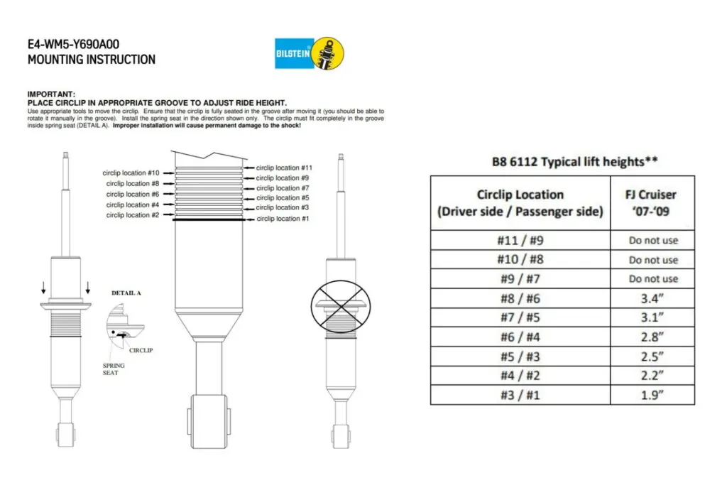 Bilstein 6112 Series 1.9-3.4 Leveling Kit for 2007-2009 Toyota FJ Cruiser 4WD