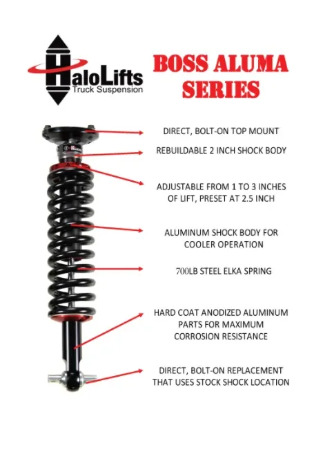 HaloLifts BOSS Aluma 2.0 Body 1-3" Front Lift Coilovers for 2009-2020 Ford F-150