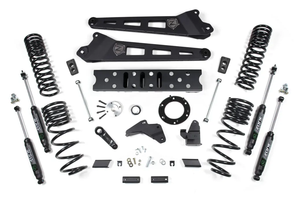 ZONE 6.5" Radius Arm Lift Kit with 4.5" Rear Coils and ZONE Nitro Shocks for 2019-2022 Ram 2500 Diesel 6-bolt case