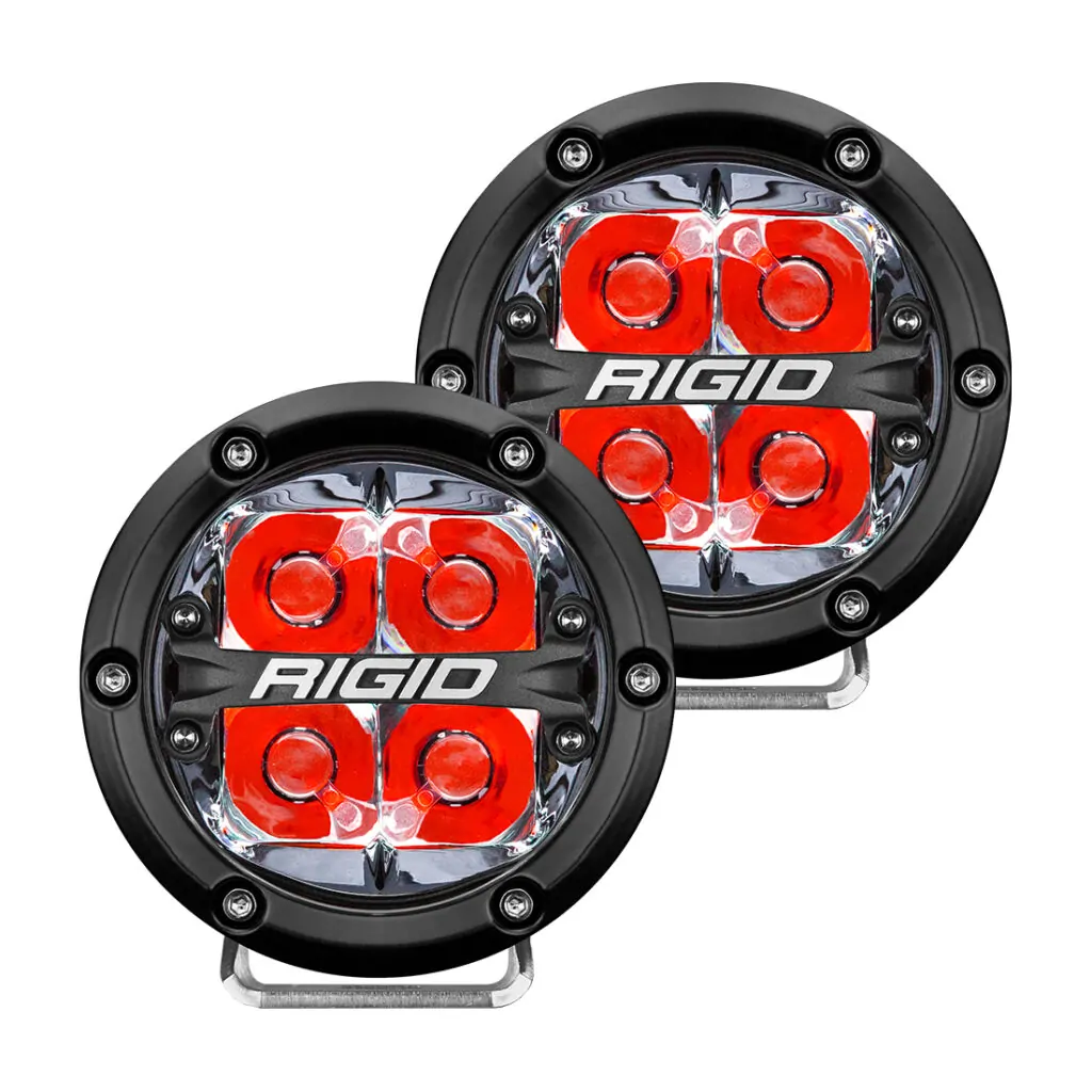 RIGID 360-Series 4 Inch Led Off-Road Spot Beam Red Backlight Pair - 36112