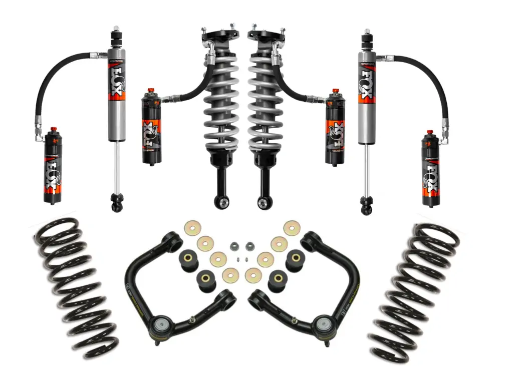 Fox 2.5 Perf Elite Series 2-3 Front Lift Adjus. Res Coilovers-Rear Lift Res Adjus. Shocks with ICON Billet UCAs and 2 Lift Rear Coil Springs for 2003-2023 Toyota 4Runner 2WD-4WD